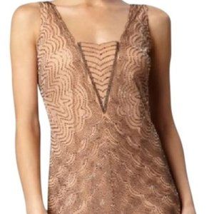 Aidan Mattox Nude w/ Pewter Beads Cocktail Dress